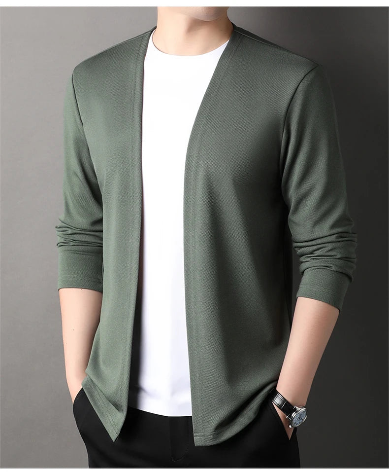 Top Quality Open New Brand Fashion Knit Mens Cardigan Thin Korean Sweater Casual Japanese Solid Coats Jacket Mens Clothing - Clothing Tops in ##color## by Style Heaven | High-Quality & Trendy Fashion