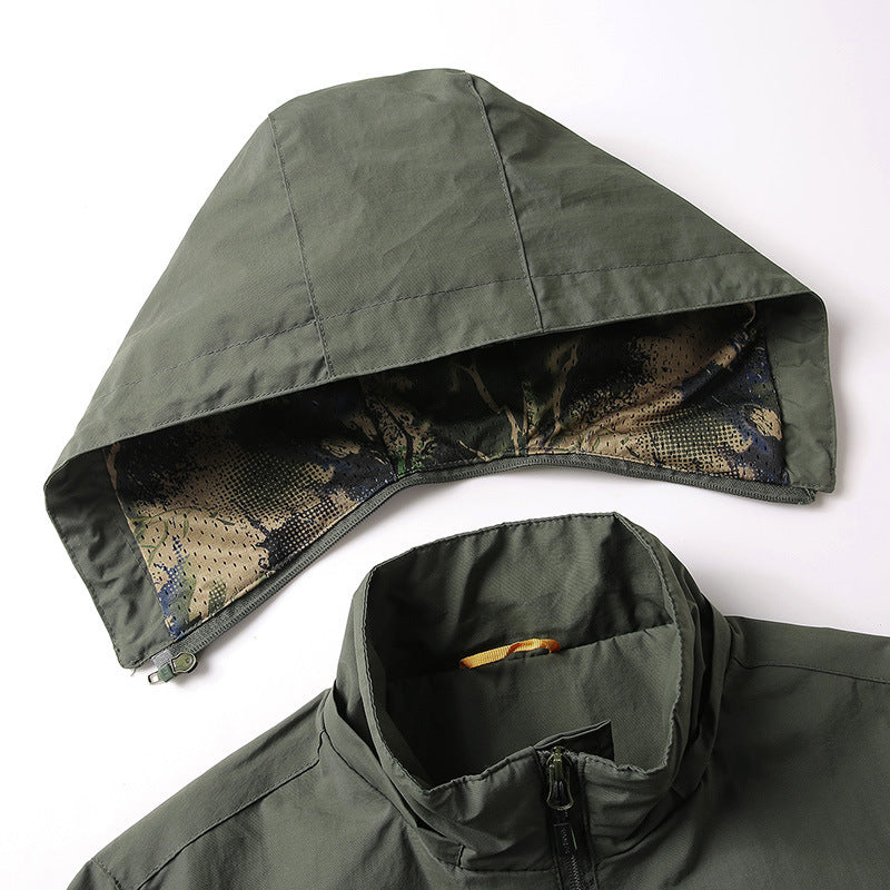 US Hot Sale Mens Outdoor Hiking Jackets Summer Military Multi-pockets Tactical Hunting Fishing Waterproof Hooded Thin Jacket Men-Style Heaven