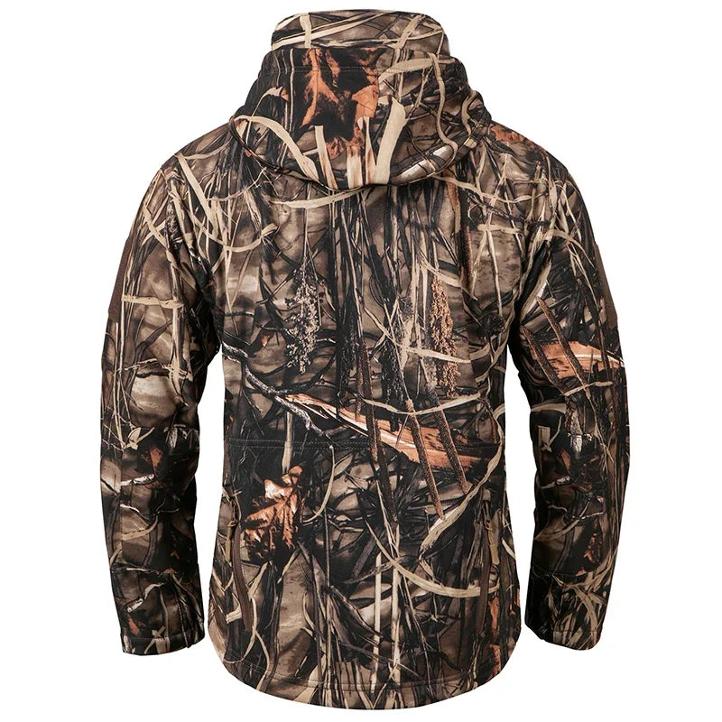 Men's Silent Camouflage Hunting Jacket Waterproof Fleece Tactical Jackets Soft Shell Outdoor Hiking Fishing Hooded Coat-Style Heaven