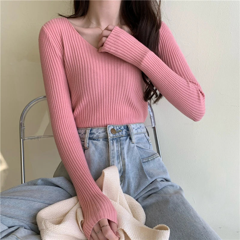 Autumn Winter Women Sweaters Casual Long Sleeve Knitted Pullover Sweater Femme Basic Solid Jersey Tops Fashion Clothes