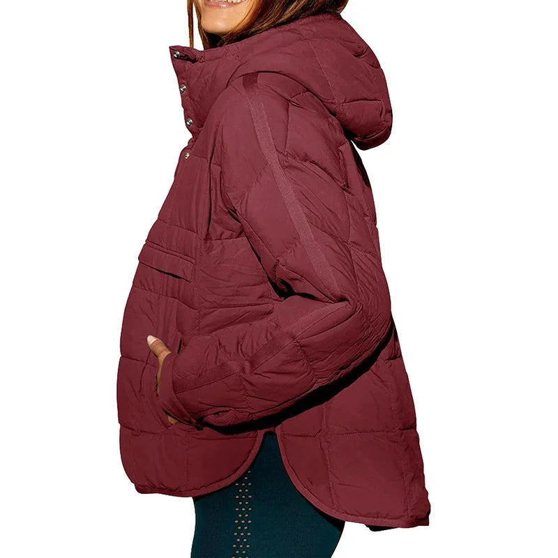 Autumn Winter Solid Color Padded Jacket for Women Fashion Pockets Long Sleeves Hooded Pullovers Japanese and Korean Casual Coats-Style Heaven