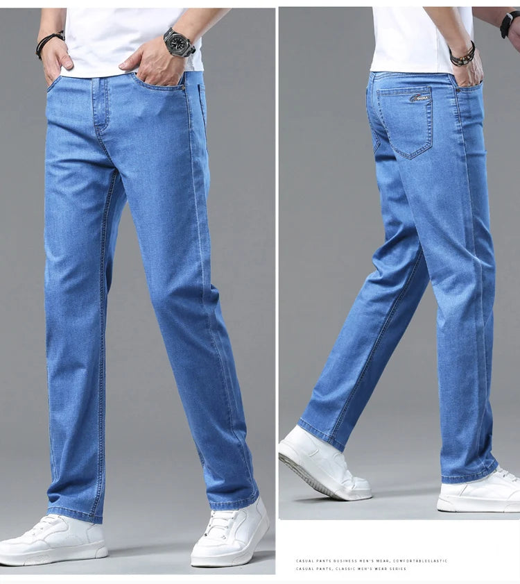 2025 Spring Summer Thin Classic Men's Business Jeans Stretch Trousers Casual Straight Denim Pants  Brand Male Clothing 28-40-Style Heaven