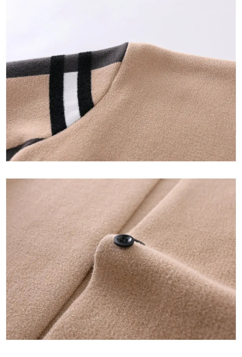 Autumn Winter Men's Sweaters Luxury Color Blocked Striped Jacquard Knit Cardigan Warm Keep Warm Thickened Knitted Coat Tops-Style Heaven