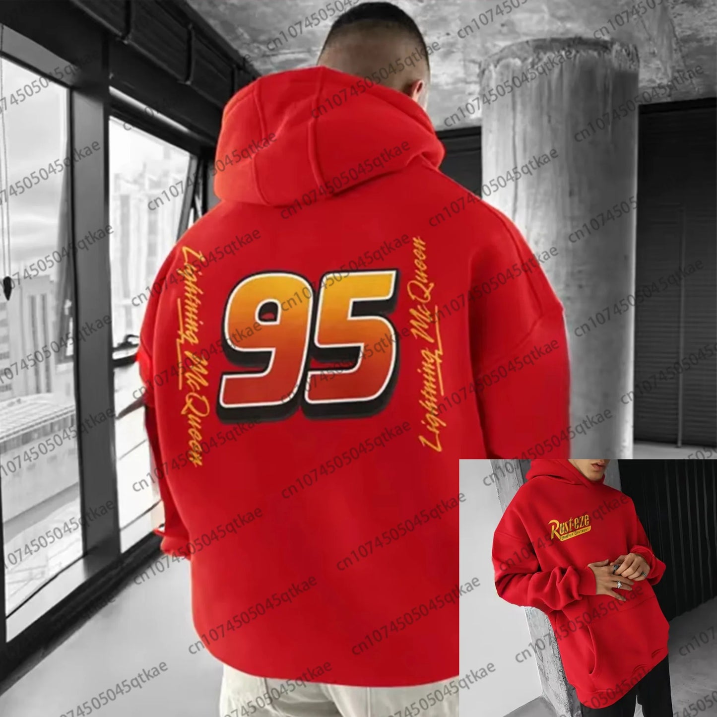 Lightning Mcqueen 95 Hooded Pullover For Men Women Winter Oversize Casual Long Sleeved Red Sweatshirt Loose Cotton Hooded Street-Style Heaven