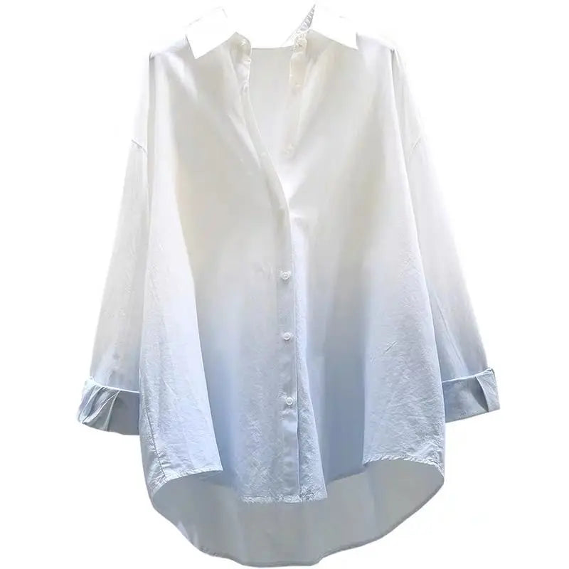 100% Pure Cotton Gradient Long Sleeved Shirt Spring Autumn New Casual Loose Loose Blouse Tops Commuting Trendy Clothes for Women-Style Heaven