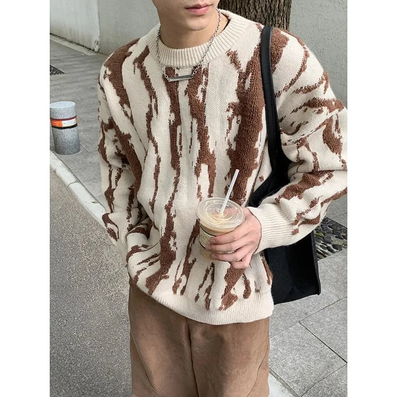 Autumn/Winter Trendy Streetwear Knit Sweater For Men Thickened Casual Crew Neck Top Versatile Fashion Outerwear-Style Heaven