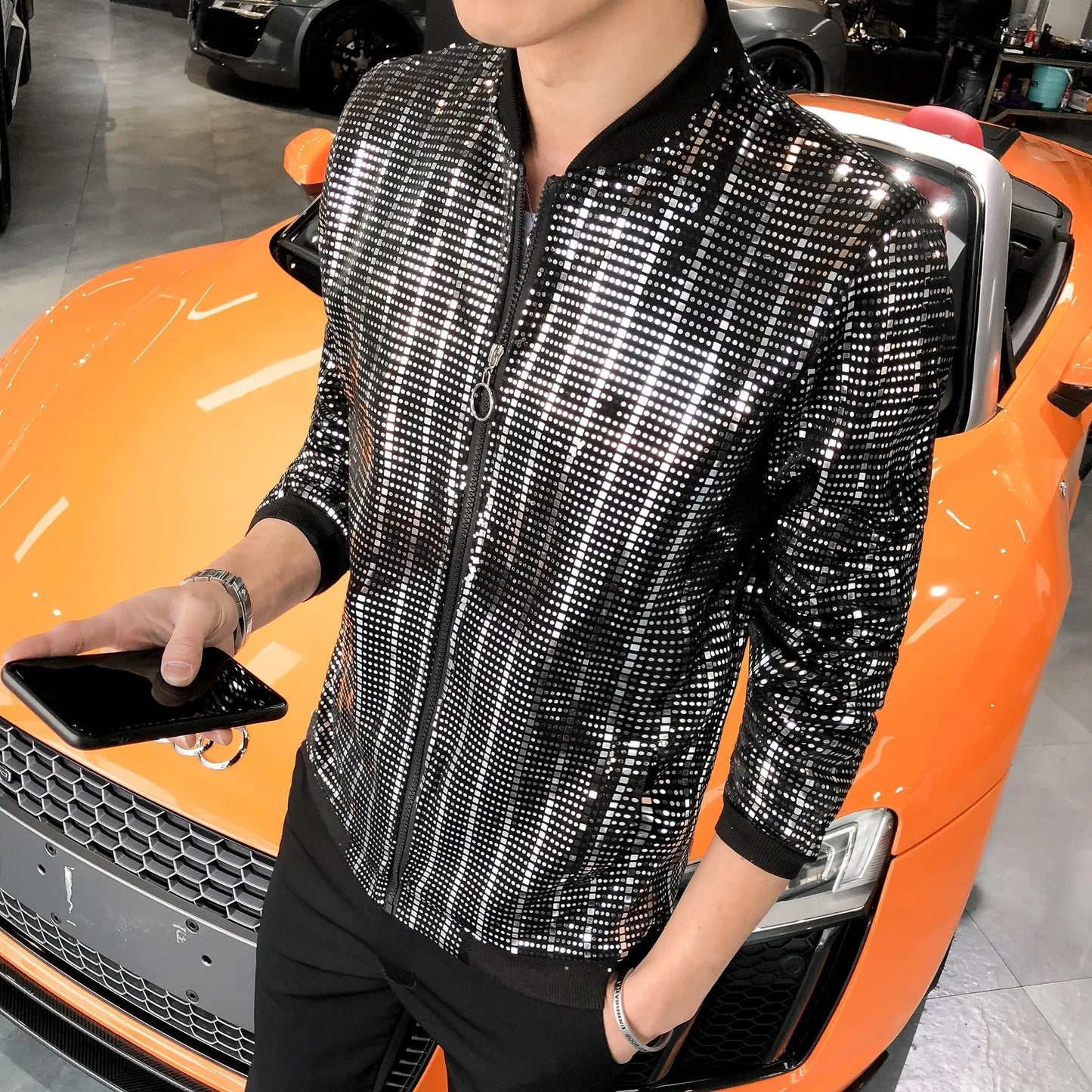 Unique Fashionable Men's Jacket Casual Style Thin Fabric Sequin Embellishment Nightclub Hair Stylist Special Design Wholesale-Style Heaven