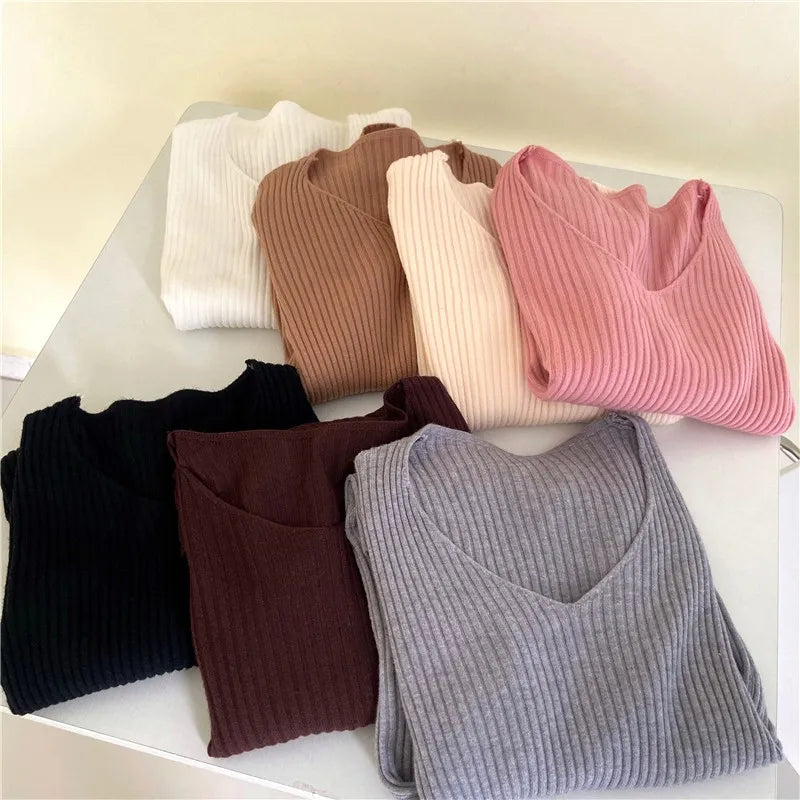 Autumn Winter Women Sweaters Casual Long Sleeve Knitted Pullover Sweater Femme Basic Solid Jersey Tops Fashion Clothes