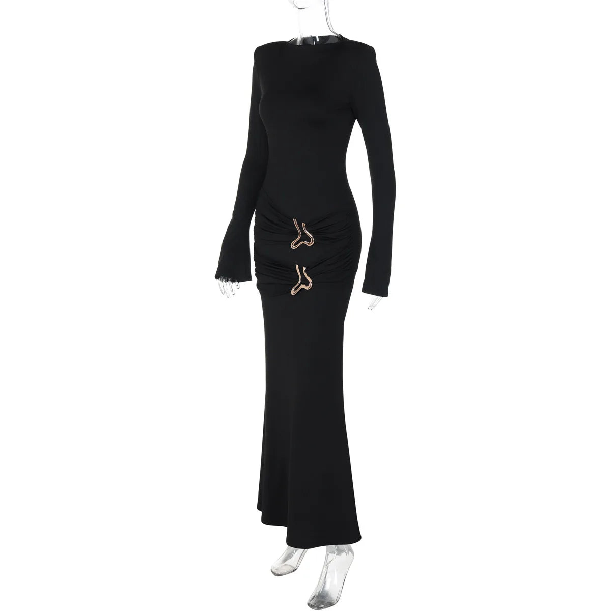 Autumn Fashion Black Maxi Dress For Women Pleated Slim High Waist Long Sleeve Elegant Sexy Party Dress Ladies Y2k Dress-Style Heaven