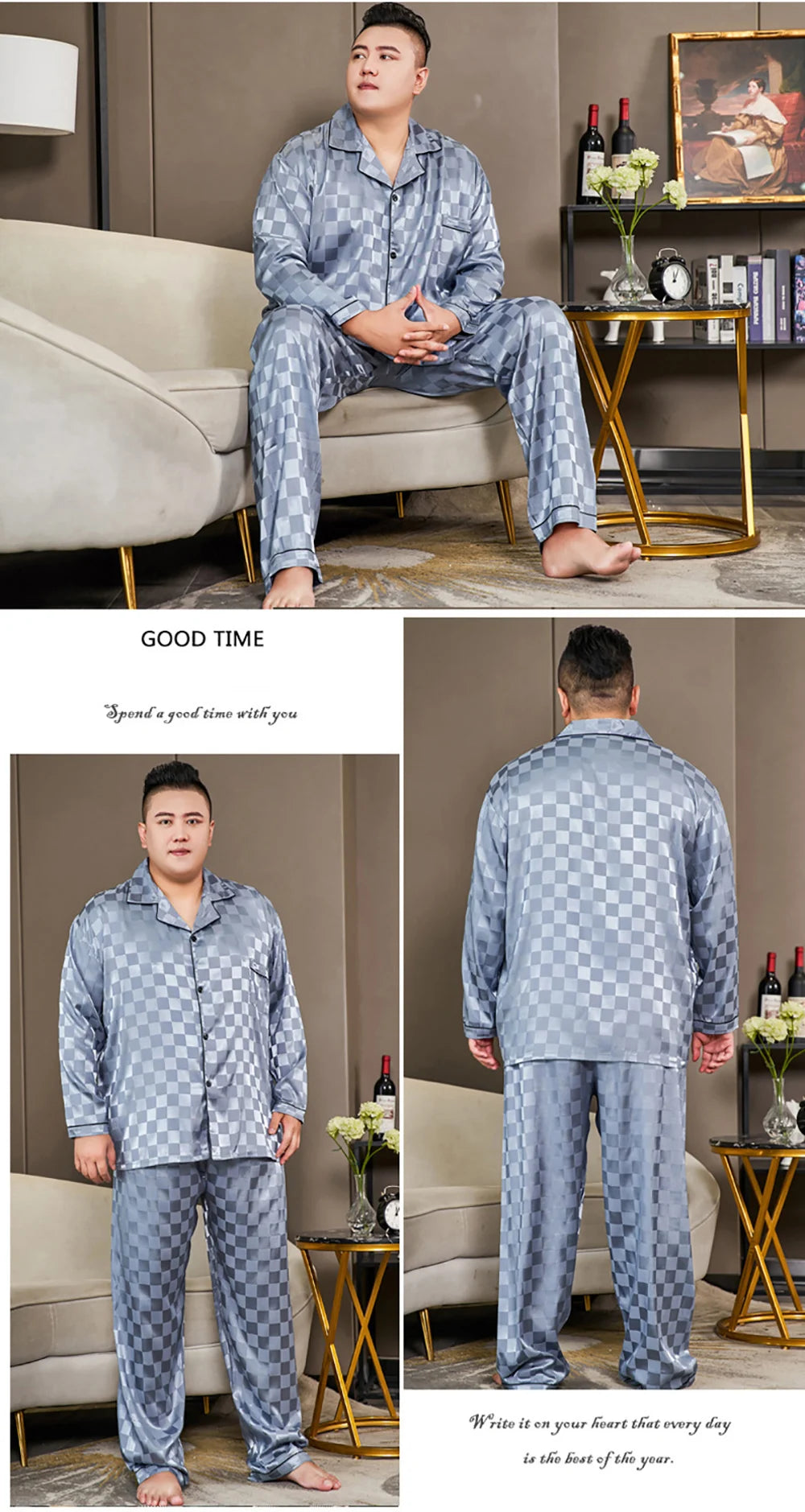 5XL Big Size Pajamas For Men 165KG Spring Summer Ice Silk Satin Cool Pajama Man Set Casual Loose Luxury Print Sleepwear Pijama-Style Heaven