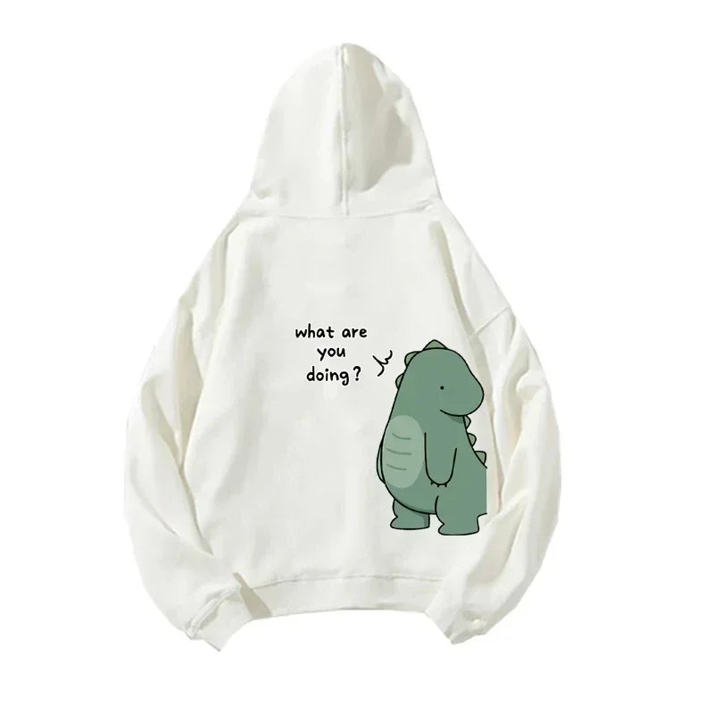 Spring and Autumn Couples Hooded Hoodie Fun Dinosaur Print Hooded Long Sleeved Sweatshirt Unisex Top Y2K Clothes-Style Heaven