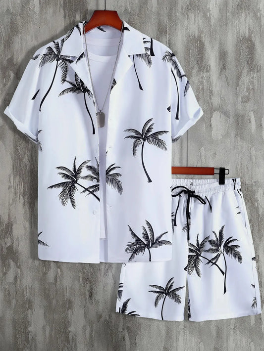 Men's Summer Streetwear Shirt Sets 3d Print Beach Coconut Tree Plaid Lapel Short Sleeve Casual Shirt Beach Shorts Hawaiian Suits - Clothing in ##color## by Style Heaven | High-Quality & Trendy Fashion