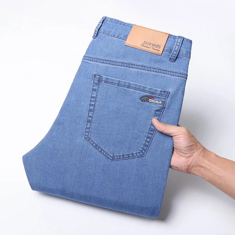 2025 Spring Summer Thin Classic Men's Business Jeans Stretch Trousers Casual Straight Denim Pants  Brand Male Clothing 28-40-Style Heaven