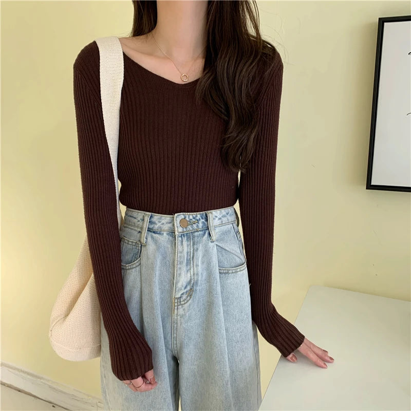 Autumn Winter Women Sweaters Casual Long Sleeve Knitted Pullover Sweater Femme Basic Solid Jersey Tops Fashion Clothes