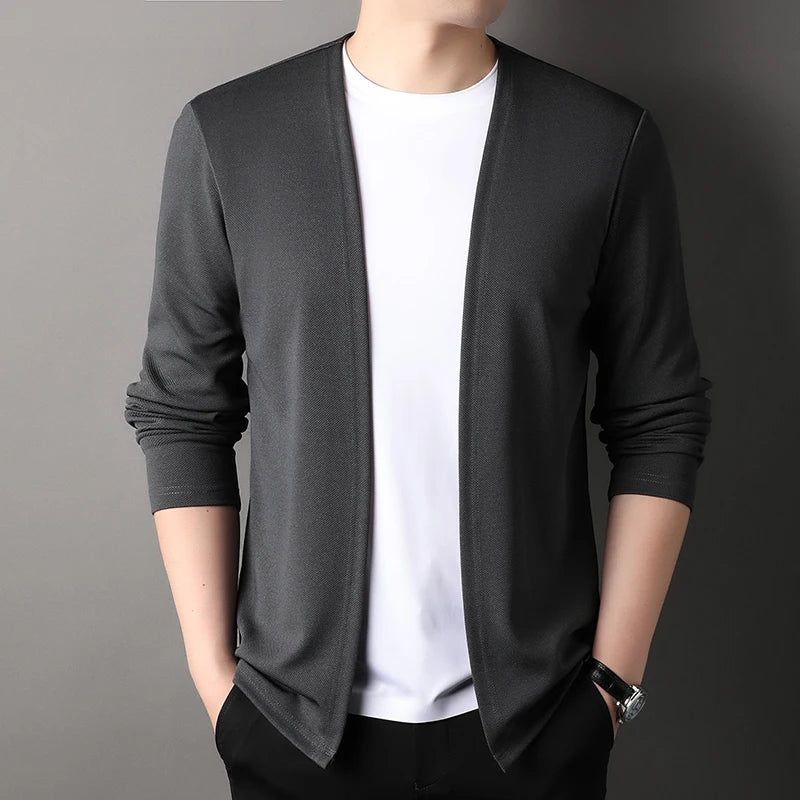 Top Quality Open New Brand Fashion Knit Mens Cardigan Thin Korean Sweater Casual Japanese Solid Coats Jacket Mens Clothing - Clothing Tops in ##color## by Style Heaven | High-Quality & Trendy Fashion