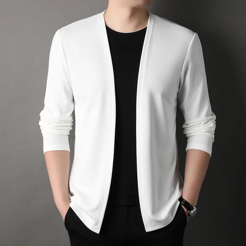 Top Quality Open New Brand Fashion Knit Mens Cardigan Thin Korean Sweater Casual Japanese Solid Coats Jacket Mens Clothing - Clothing Tops in ##color## by Style Heaven | High-Quality & Trendy Fashion