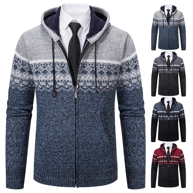 Autumn Winter Men's Sweater Coat Hooded Warm Knitted Cardigan Versatile Casual Knitted Jacket Coat M-3XL-Style Heaven