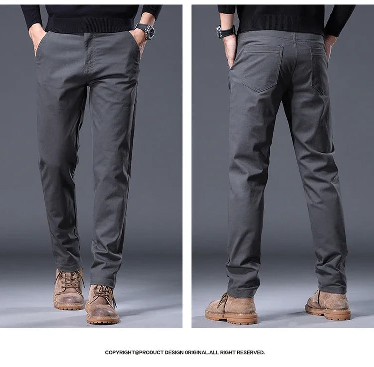 Autumn New in 97% Cotton Men's Pants Korean Fashion Slim Fit Straight Trousers Male Soft Cozy Stretch Casual Pants Solid Color-Style Heaven