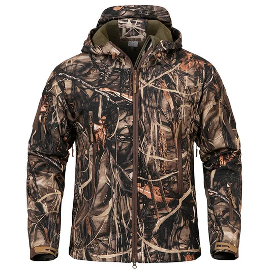 Men's Silent Camouflage Hunting Jacket Waterproof Fleece Tactical Jackets Soft Shell Outdoor Hiking Fishing Hooded Coat-Style Heaven