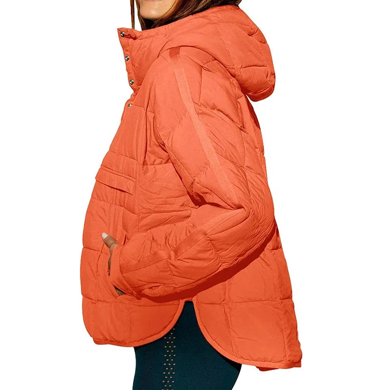 Autumn Winter Solid Color Padded Jacket for Women Fashion Pockets Long Sleeves Hooded Pullovers Japanese and Korean Casual Coats-Style Heaven