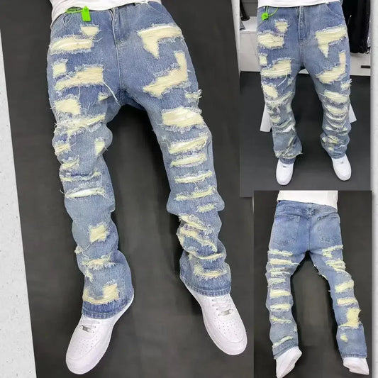 Vintage American Style Jeans High Street Tear Wear Resistant Clean Fit Denim Pants Hip Hop Culture History Inspirated-Style Heaven