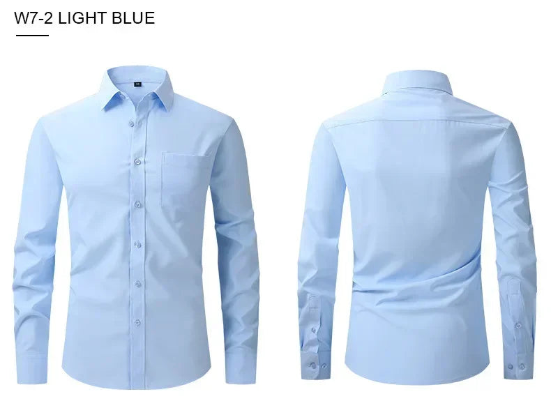 US Size Elastic Shirt New Men's Business and Leisure Long Sleeved Shirt Slim Fit Professional Dress Best-selling Seasonal Style - Clothing Tops in ##color## by Style Heaven | High-Quality & Trendy Fashion