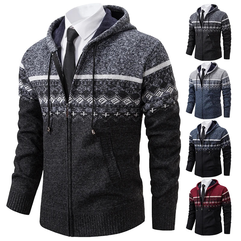 Autumn Winter Men's Sweater Coat Hooded Warm Knitted Cardigan Versatile Casual Knitted Jacket Coat M-3XL-Style Heaven