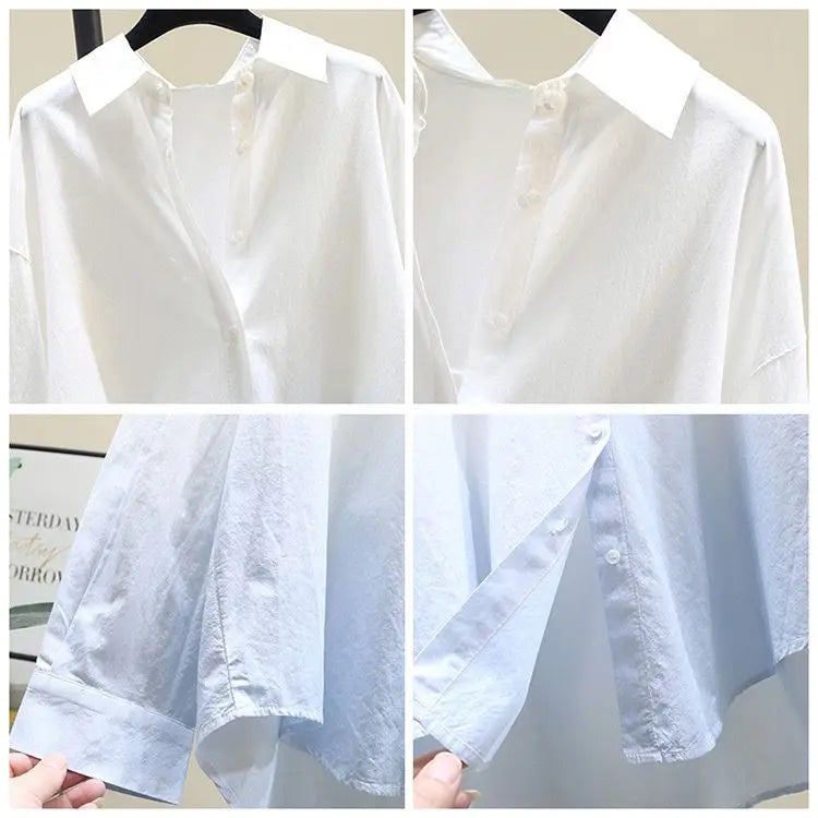 100% Pure Cotton Gradient Long Sleeved Shirt Spring Autumn New Casual Loose Loose Blouse Tops Commuting Trendy Clothes for Women-Style Heaven