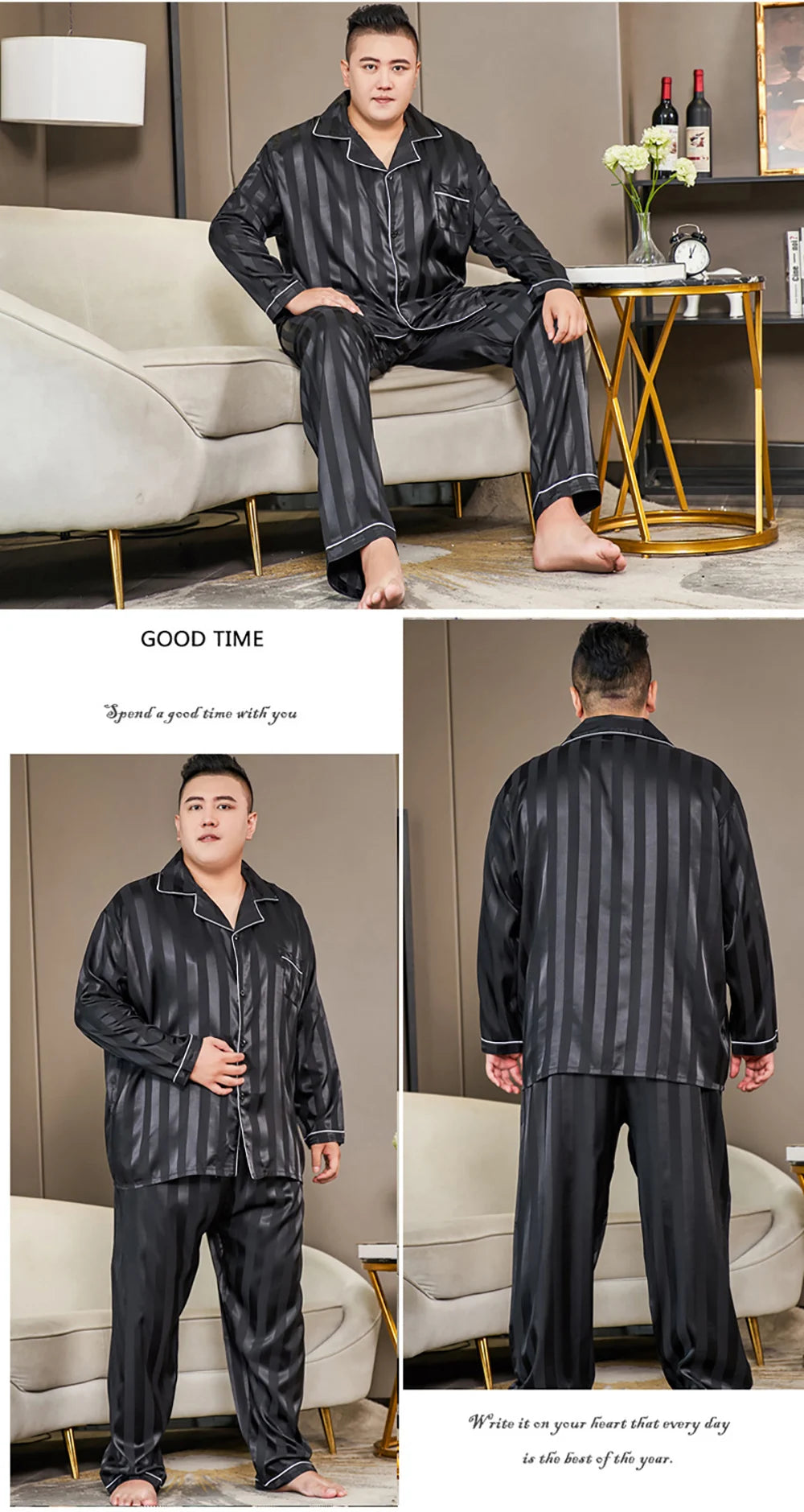 5XL Big Size Pajamas For Men 165KG Spring Summer Ice Silk Satin Cool Pajama Man Set Casual Loose Luxury Print Sleepwear Pijama-Style Heaven