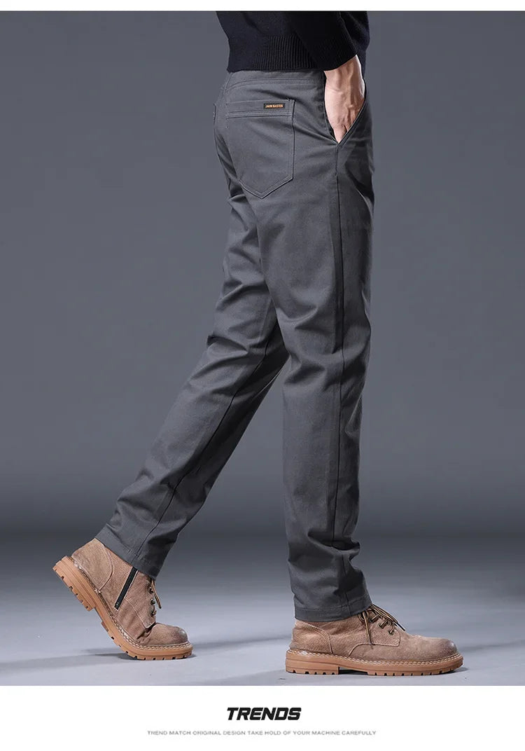 Autumn New in 97% Cotton Men's Pants Korean Fashion Slim Fit Straight Trousers Male Soft Cozy Stretch Casual Pants Solid Color-Style Heaven