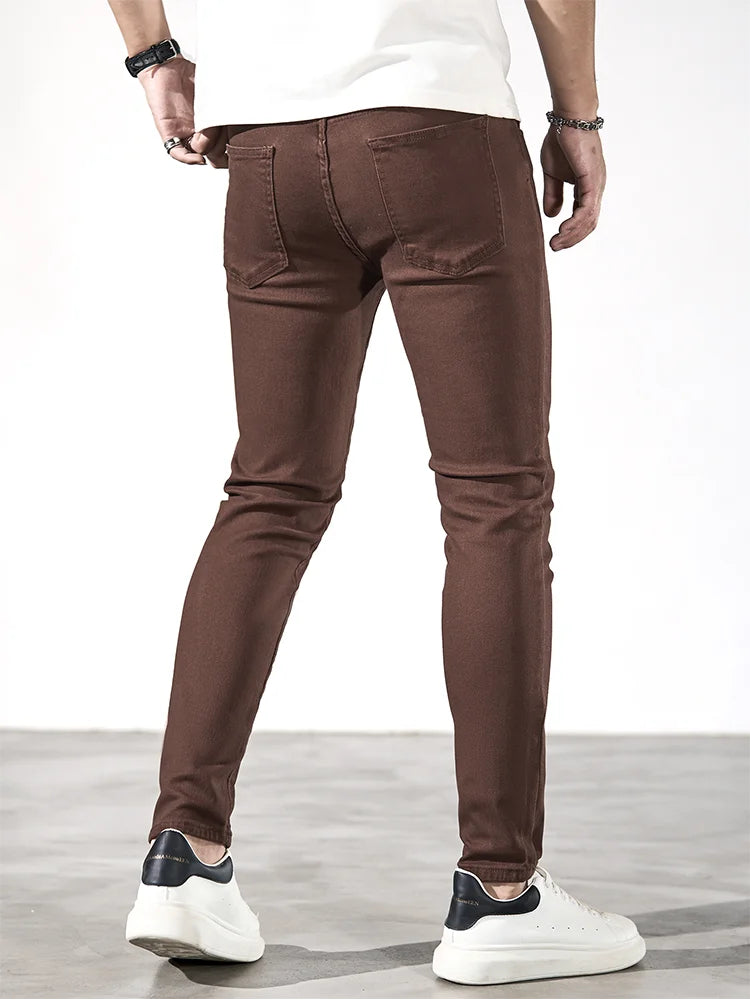 Pants - Men's Trendy Trousers, Brown Jeans, Men's Slim Long Pencil Pants, Men's Clothing, High-quality Men's Fashionable Thin Skinny Jea