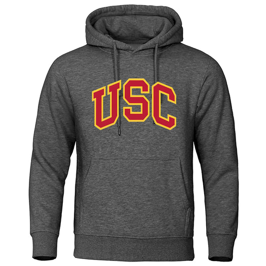 New popular loose and retro hoodie for men with letters USC printed hoodie for autumn and winter versatile men's long sleeved-Style Heaven