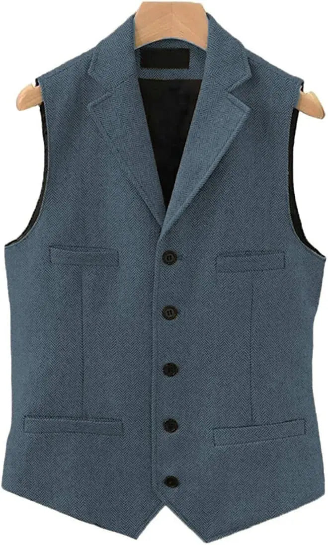 Tweed Herringbone Mens Suit Vest Slim Fit Notch Lapel With 4 Pockets Groomsmen Wedding Waistcoat For Wedding-Style Heaven