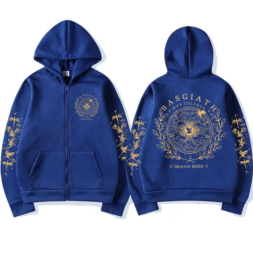 Basgiath War College Zip Up Hoodies Men Women Fourth Wing Dragon Rider Cardigan Sweatshirt Coat Oversized Zipper Jacket-Style Heaven