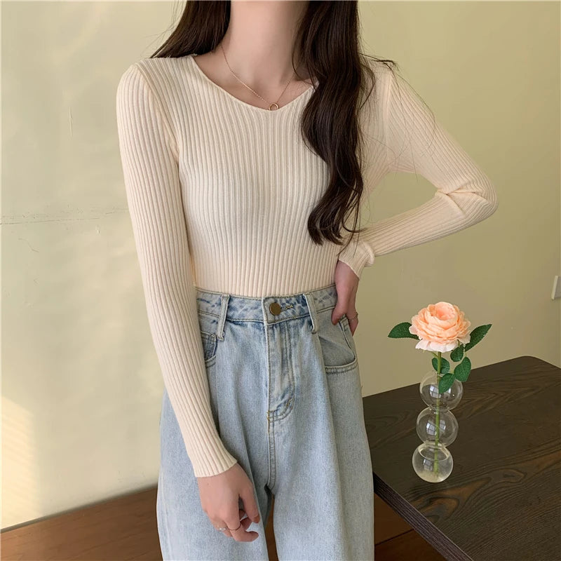 Autumn Winter Women Sweaters Casual Long Sleeve Knitted Pullover Sweater Femme Basic Solid Jersey Tops Fashion Clothes