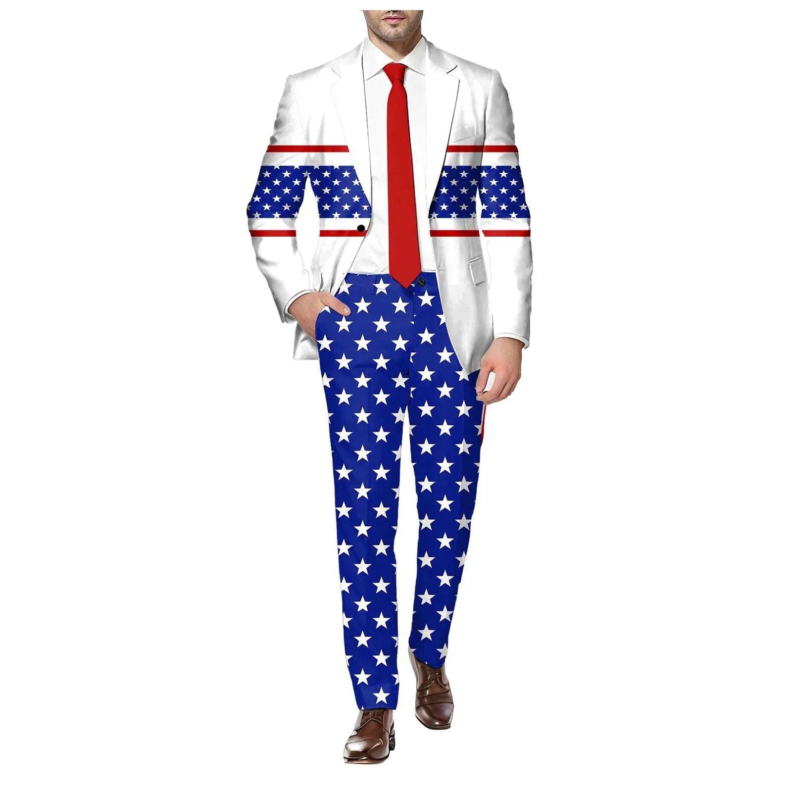 2 Piece Set Men's Independence Day Blazer Long Sleeve Coat And Pants Set Printed Flag Button Suit Holiday Party Men's Suit Set-Style Heaven