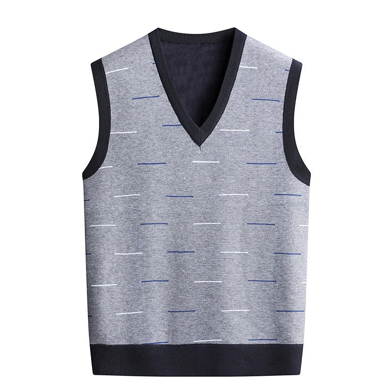 Men‘s V-neck Sweater Vest Autumn Winter Fleece Lining Knit Waistcoat Warm Homme Clothes Fashion Pullover-Style Heaven