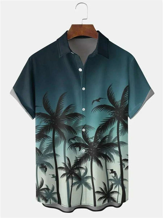 Clothing Tops - Summer Seaside Shirt For Men Women With Plant Palm Tree Pattern Print Design Short Sleeve Fashion Shirt Button Up Versatile Top