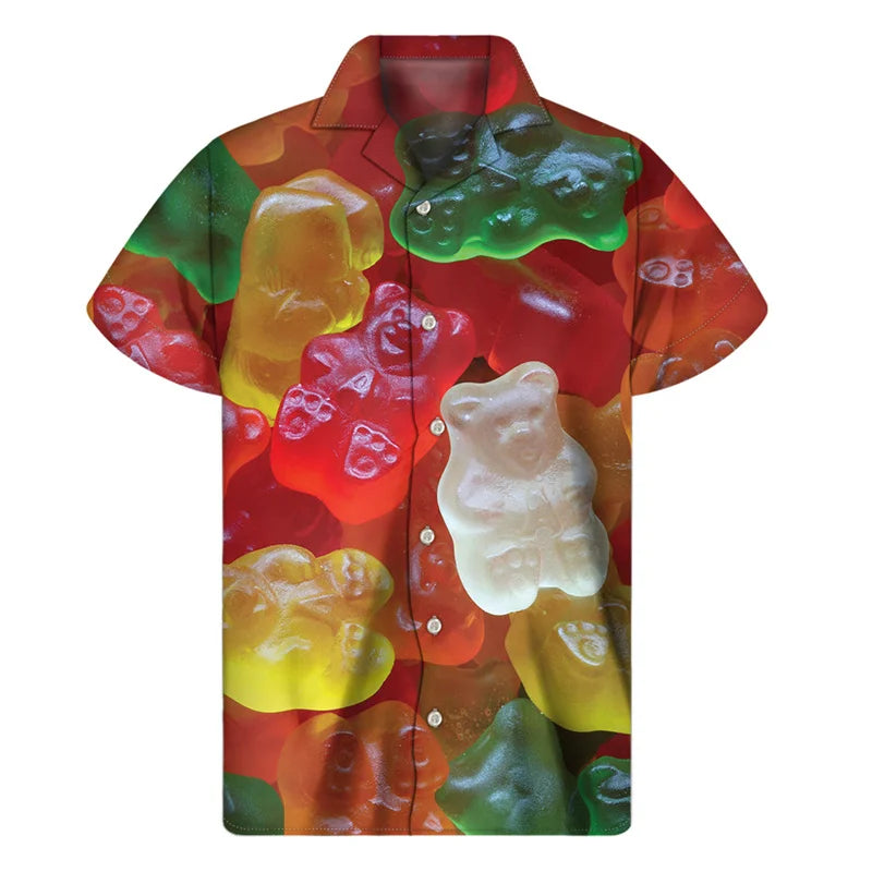 Colorful Candy Lollipop Hawaiian Shirt For Men 3D Print Fudge Lapel Shirts Fashion Short Sleeve Street Button Blouse-Style Heaven