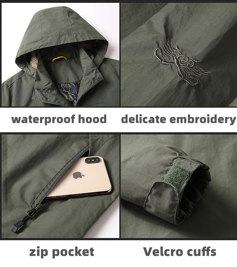 US Hot Sale Mens Outdoor Hiking Jackets Summer Military Multi-pockets Tactical Hunting Fishing Waterproof Hooded Thin Jacket Men-Style Heaven