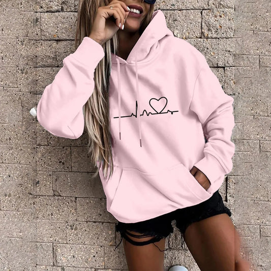 Heartbeat Sketch Printed Women's Hoodie Long Sleeve Casual Daily Wear 2025 Women Hoodies Fall Winter sudaderas de mujer-Style Heaven