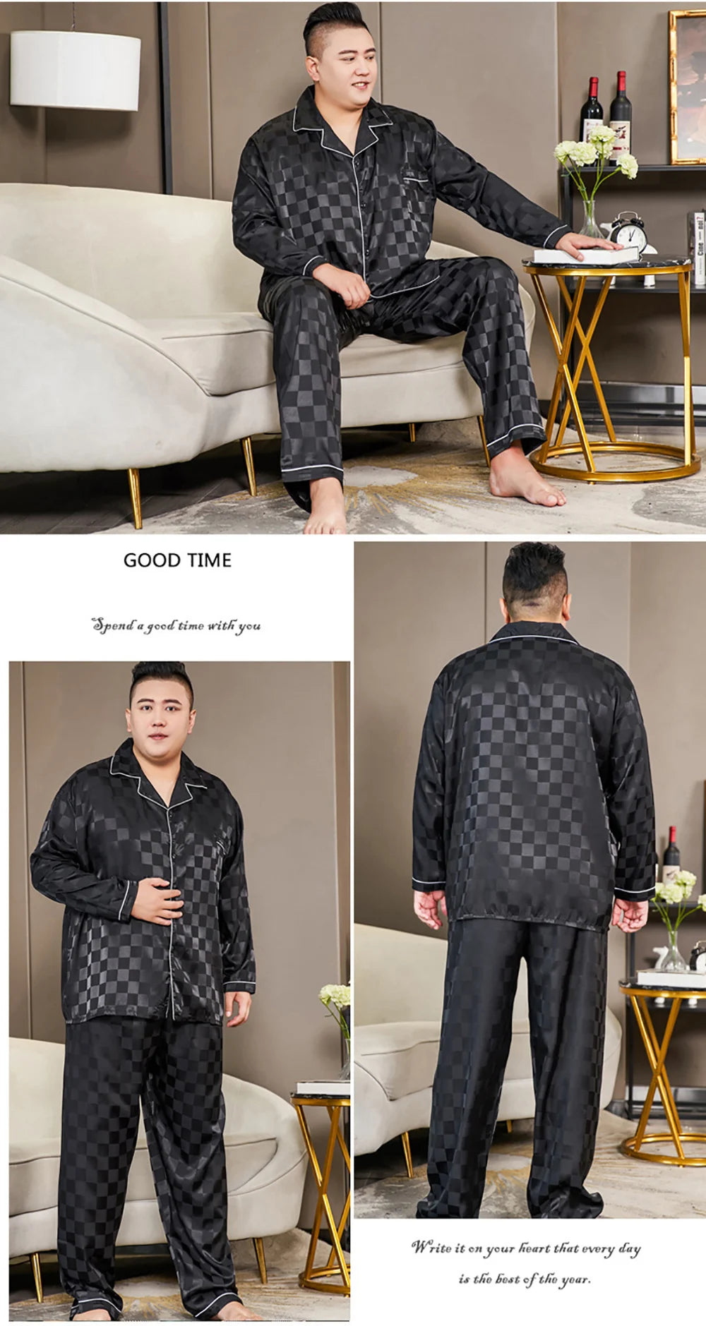 5XL Big Size Pajamas For Men 165KG Spring Summer Ice Silk Satin Cool Pajama Man Set Casual Loose Luxury Print Sleepwear Pijama-Style Heaven