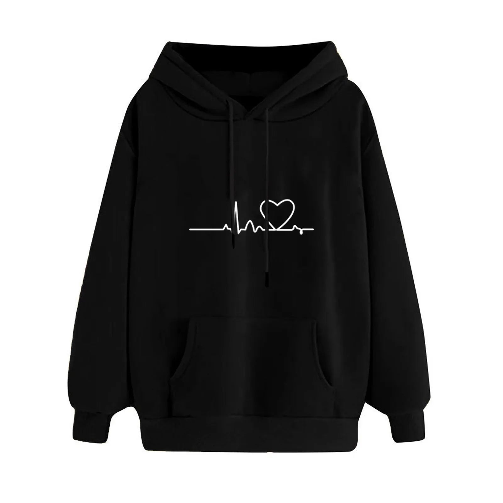 Heartbeat Sketch Printed Women's Hoodie Long Sleeve Casual Daily Wear 2025 Women Hoodies Fall Winter sudaderas de mujer-Style Heaven