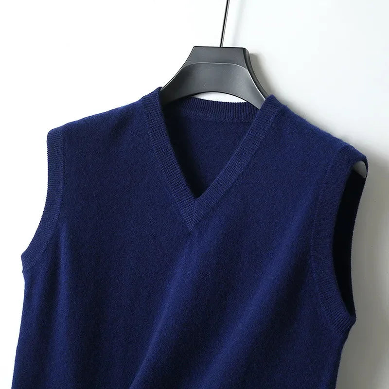 Cashmere Knitted Sweater Vest Men's Clothing V-neck Solid Color Pullover Camisole Bottom Spring Autumn Tops-Style Heaven