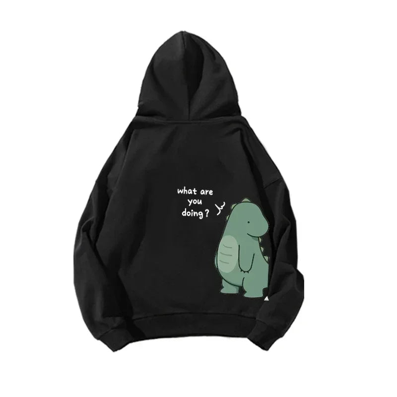 Spring and Autumn Couples Hooded Hoodie Fun Dinosaur Print Hooded Long Sleeved Sweatshirt Unisex Top Y2K Clothes-Style Heaven