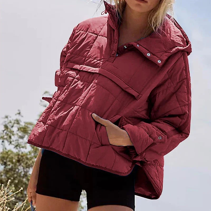 Autumn Winter Solid Color Padded Jacket for Women Fashion Pockets Long Sleeves Hooded Pullovers Japanese and Korean Casual Coats-Style Heaven