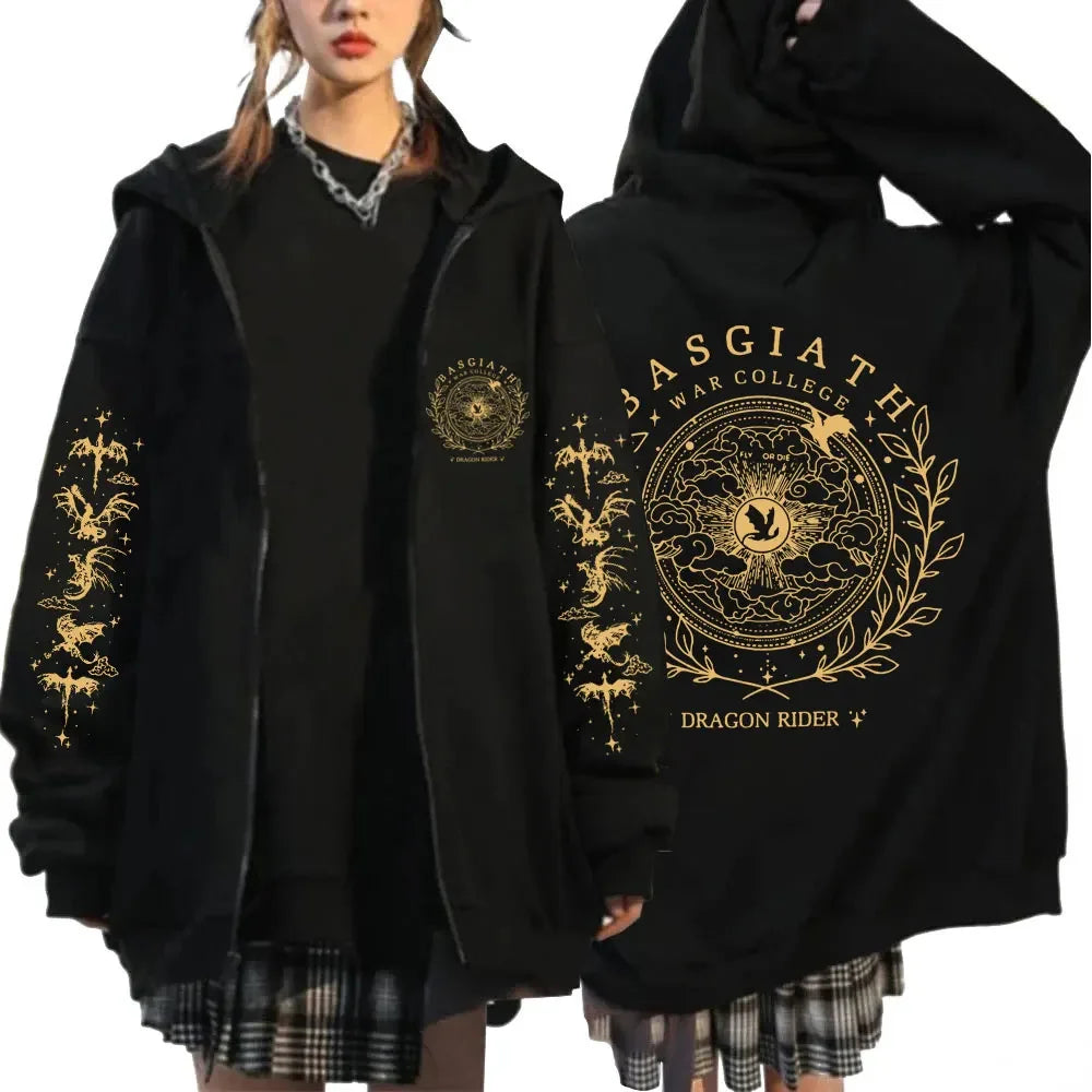 Basgiath War College Zip Up Hoodies Men Women Fourth Wing Dragon Rider Cardigan Sweatshirt Coat Oversized Zipper Jacket-Style Heaven