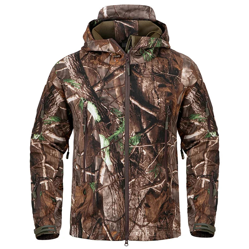 Men's Silent Camouflage Hunting Jacket Waterproof Fleece Tactical Jackets Soft Shell Outdoor Hiking Fishing Hooded Coat-Style Heaven