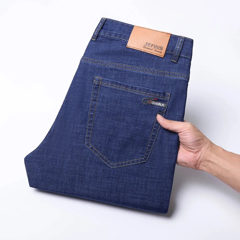 2025 Spring Summer Thin Classic Men's Business Jeans Stretch Trousers Casual Straight Denim Pants  Brand Male Clothing 28-40-Style Heaven