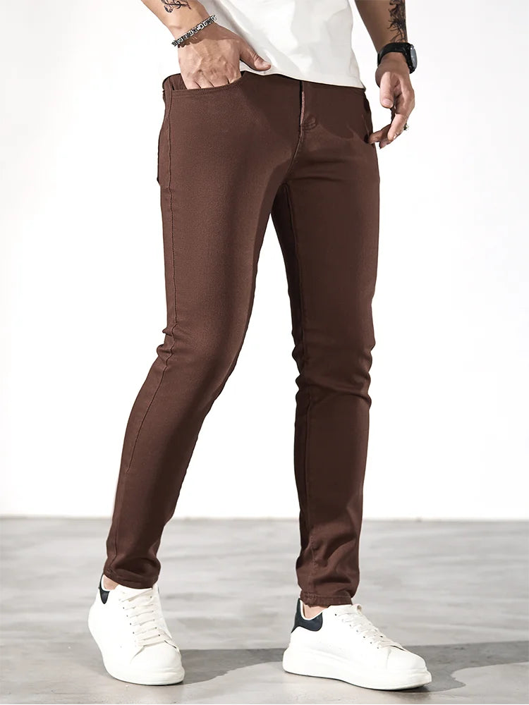 Pants - Men's Trendy Trousers, Brown Jeans, Men's Slim Long Pencil Pants, Men's Clothing, High-quality Men's Fashionable Thin Skinny Jea